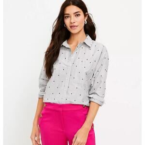LOFT Oversized Everyday Button UP Blouse Career Business Wear Size Large Cotton